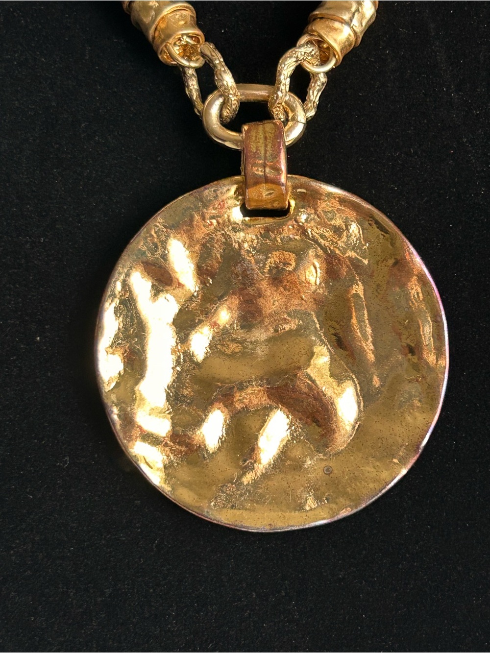 Zara Gold-Tone Hammered Round Pendant Necklace 4 - Picture 3 of 13